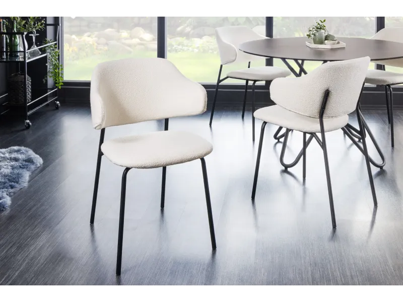 Chaise Tracy Alpine bouclé blanc pieds noirs — lot de 2