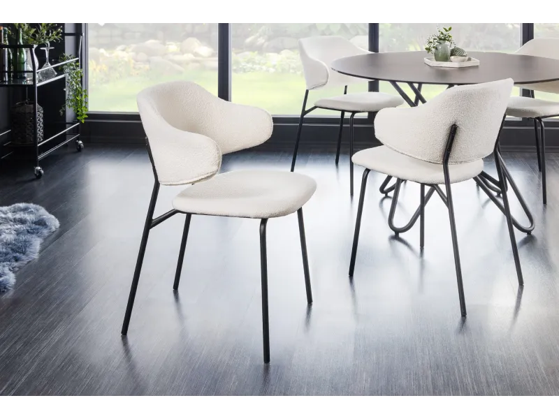 Chaise Tracy Alpine bouclé blanc pieds noirs — lot de 2