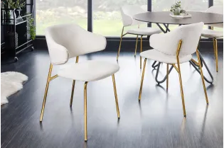 Chaise bouclette blanche pieds dorés Tracy Alpine — Lot de 2