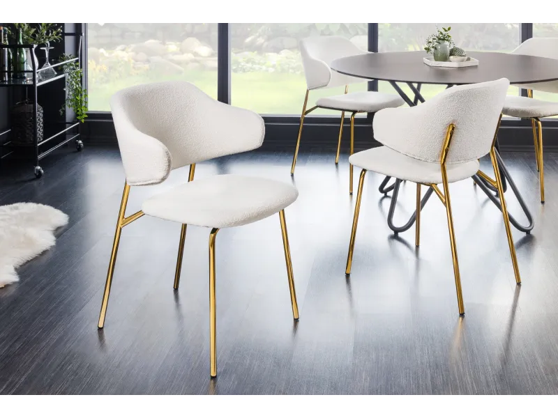 Chaise bouclette blanche pieds dorés Tracy Alpine — Lot de 2