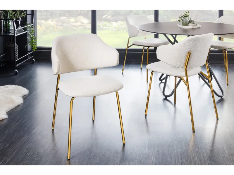 Chaise bouclette blanche pieds dorés Tracy Alpine — Lot de 2