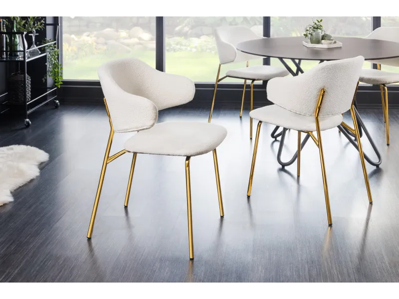 Chaise bouclette blanche pieds dorés Tracy Alpine — Lot de 2