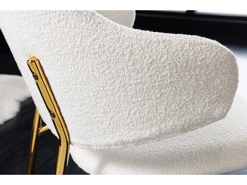 Chaise bouclette blanche pieds dorés Tracy Alpine — Lot de 2