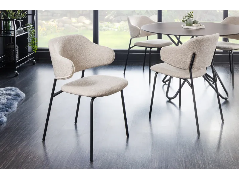 Chaise bouclette greige pieds noirs Tracy Alpine — Lot de 2