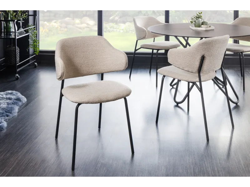 Chaise bouclette greige pieds noirs Tracy Alpine — Lot de 2