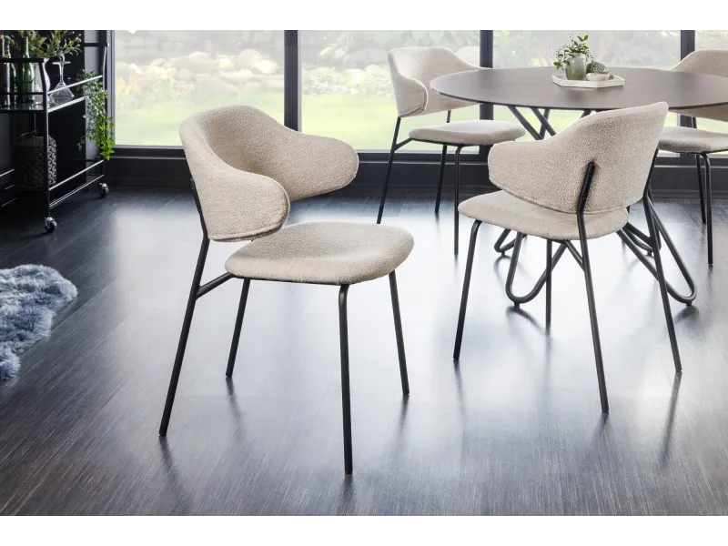 Chaise bouclette greige pieds noirs Tracy Alpine — Lot de 2