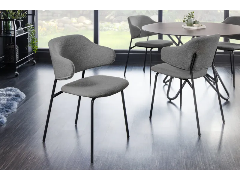 Chaise bouclette grise pieds noirs Tracy Alpine — Lot de 2
