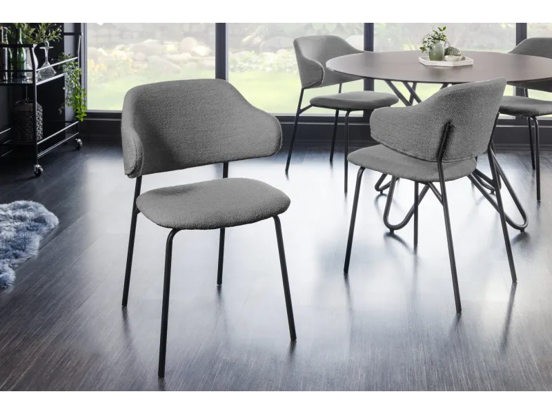 Chaise bouclette grise pieds noirs Tracy Alpine — Lot de 2