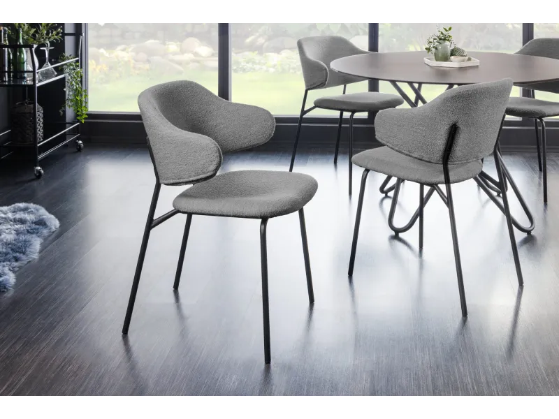 Chaise bouclette grise pieds noirs Tracy Alpine — Lot de 2