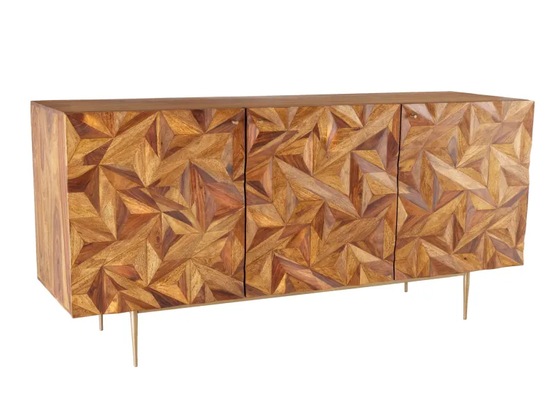 Buffet sheesham massif 145 cm pieds dorés — Alpine