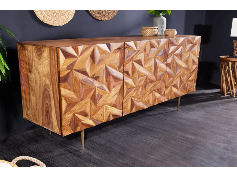 Buffet sheesham massif 145 cm pieds dorés — Alpine