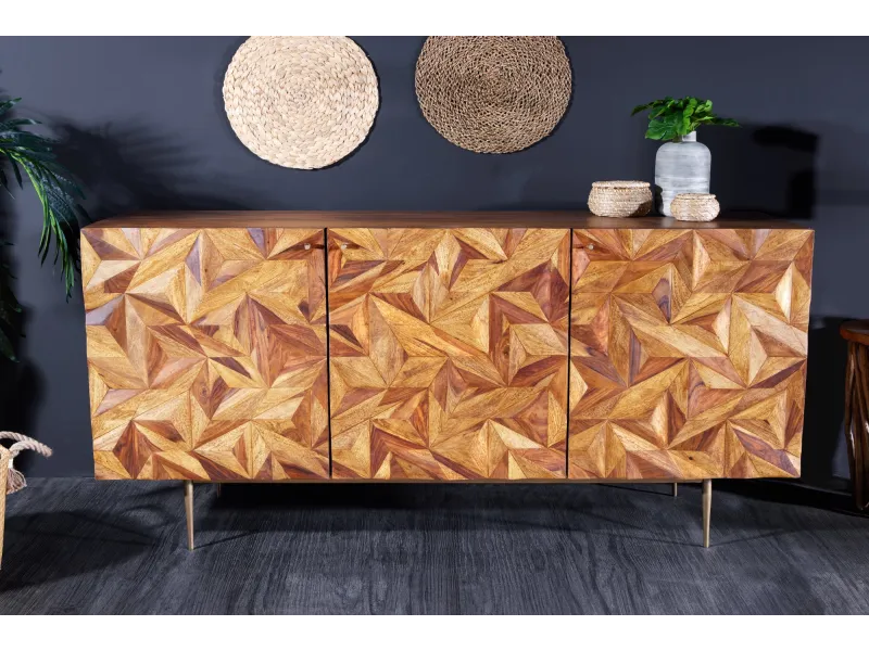 Buffet sheesham massif 145 cm pieds dorés — Alpine