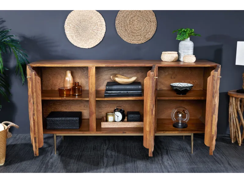 Buffet sheesham massif 145 cm pieds dorés — Alpine