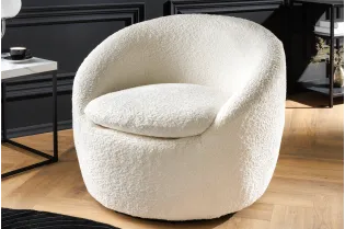 Fauteuil pivotant Alpine 360° en bouclé blanc — Confort & design