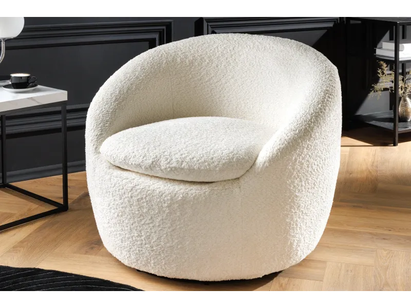 Fauteuil pivotant Alpine 360° en bouclé blanc — Confort & design
