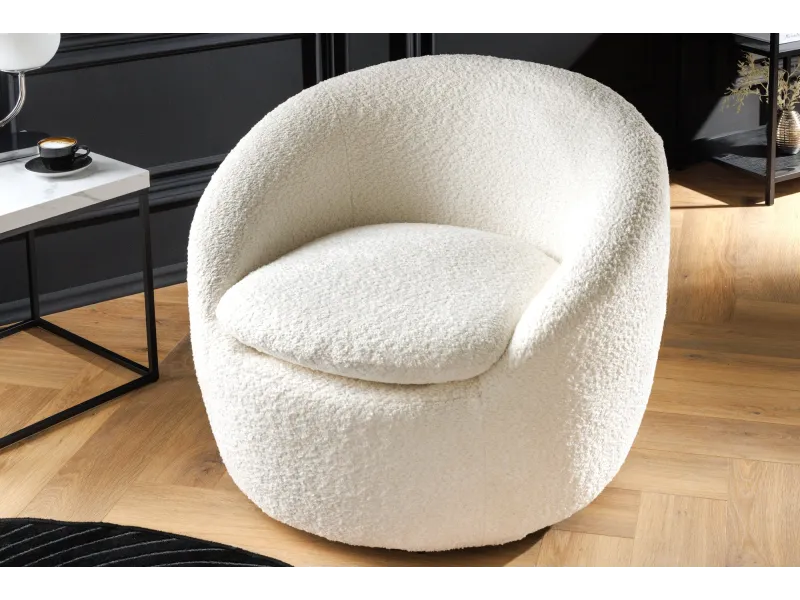 Fauteuil pivotant Alpine 360° en bouclé blanc — Confort & design