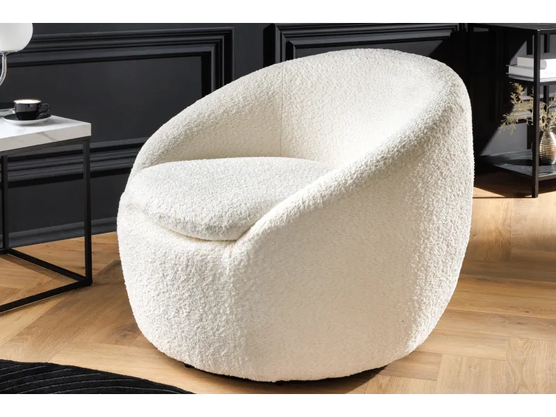 Fauteuil pivotant Alpine 360° en bouclé blanc — Confort & design
