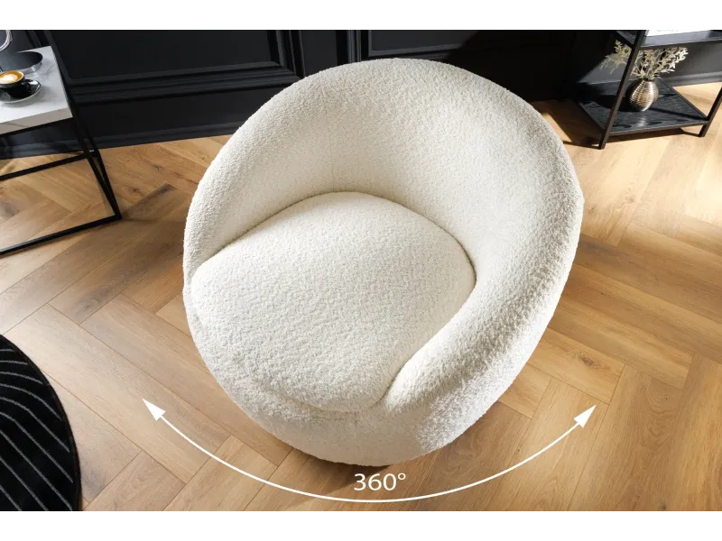 Fauteuil pivotant Alpine 360° en bouclé blanc — Confort & design