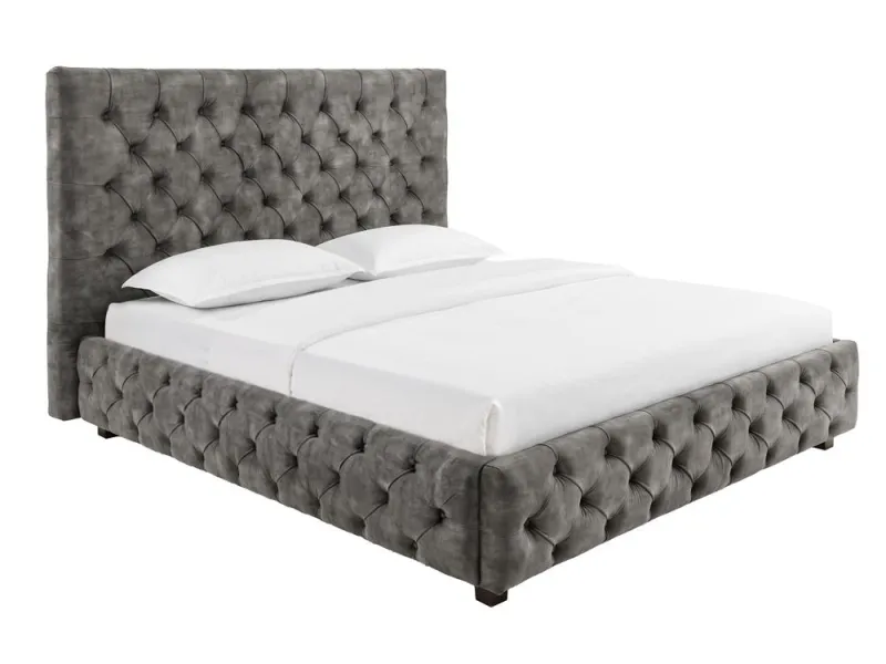 Lit Chesterfield Paris 160x200 cm — Velours olive gris élégant