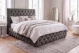 Lit Chesterfield Paris 160x200 cm — Velours olive gris élégant