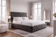 Lit Chesterfield Paris 160x200 cm — Velours olive gris élégant