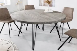 Table ronde Scorpion Ø120 cm — Manguier massif gris, pieds métal