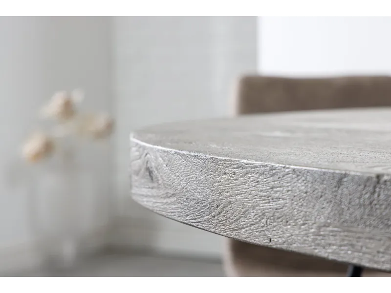 Table ronde Scorpion Ø120 cm — Manguier massif gris, pieds métal