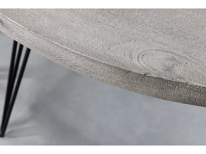 Table ronde Scorpion Ø120 cm — Manguier massif gris, pieds métal