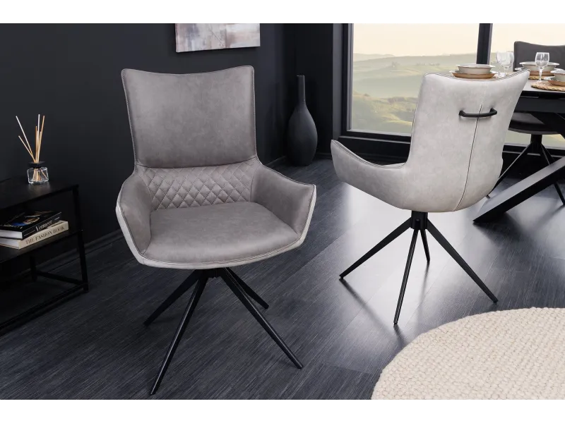 Chaise pivotante microfibre gris bicolore Alpine — lot de 2