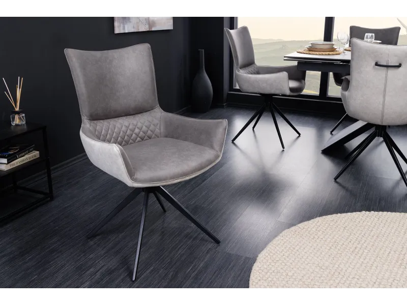 Chaise pivotante microfibre gris bicolore Alpine — lot de 2