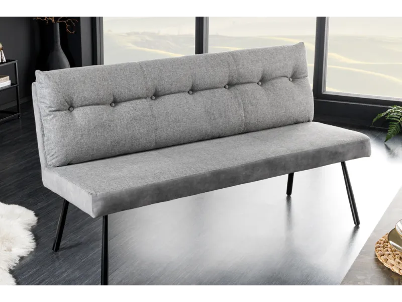 Banquette velours gris 160 cm Big George — ressorts ensachés