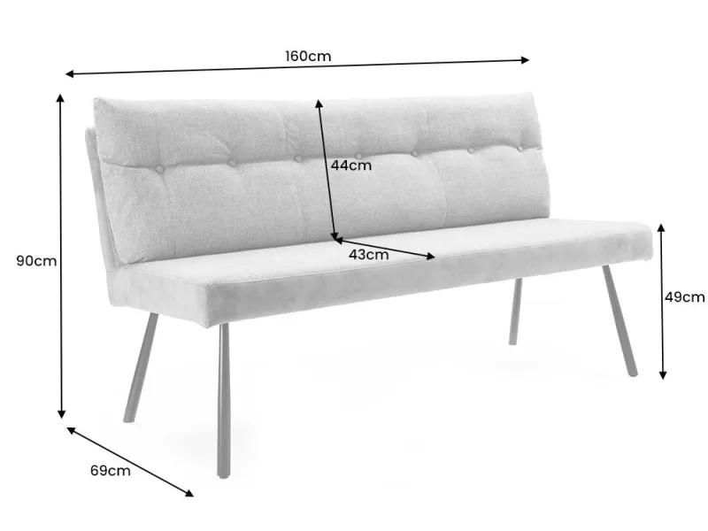 Banquette velours gris 160 cm Big George — ressorts ensachés