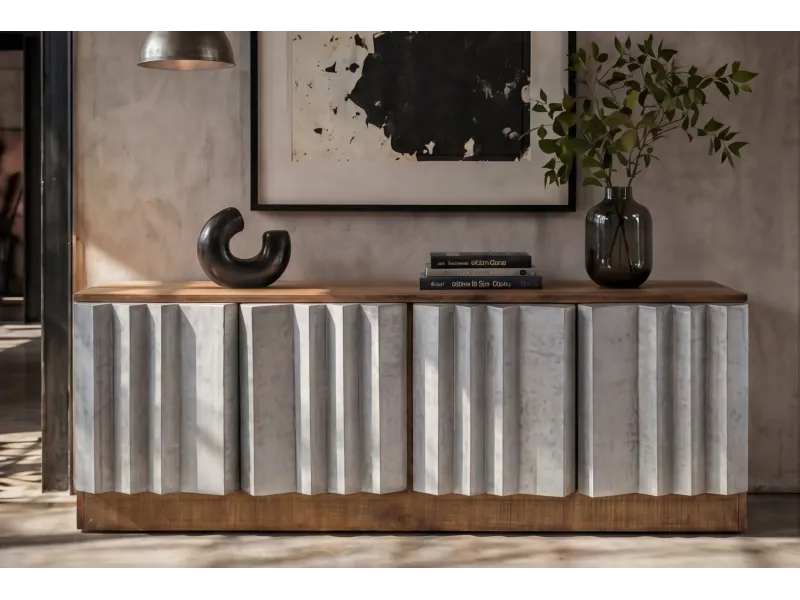 Meuble TV Zalvero 150 cm manguier massif aluminium — Adeniahome