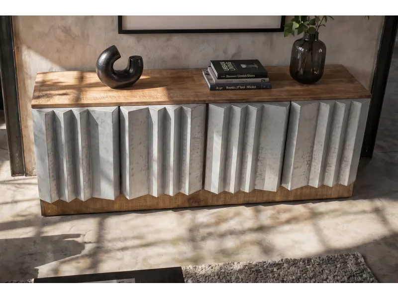 Meuble TV Zalvero 150 cm manguier massif aluminium — Adeniahome
