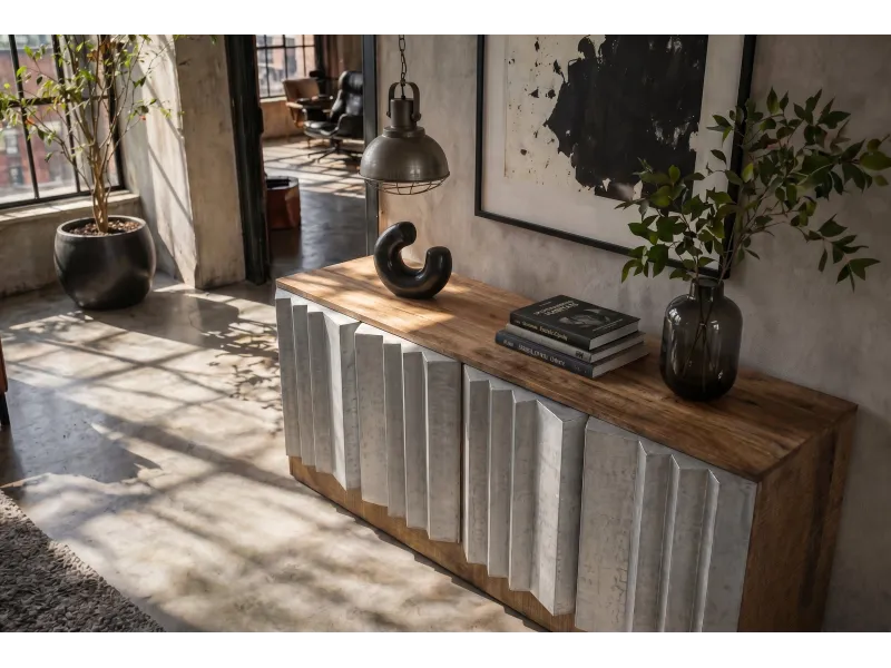 Meuble TV Zalvero 150 cm manguier massif aluminium — Adeniahome