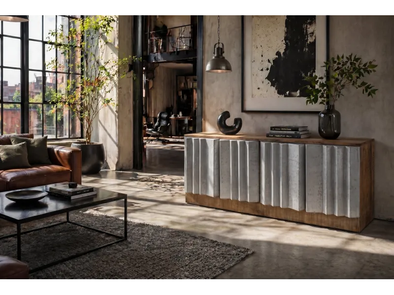 Meuble TV Zalvero 150 cm manguier massif aluminium — Adeniahome