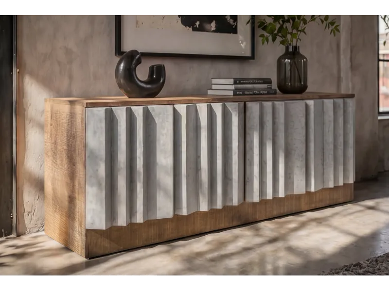 Meuble TV Zalvero 150 cm manguier massif aluminium — Adeniahome