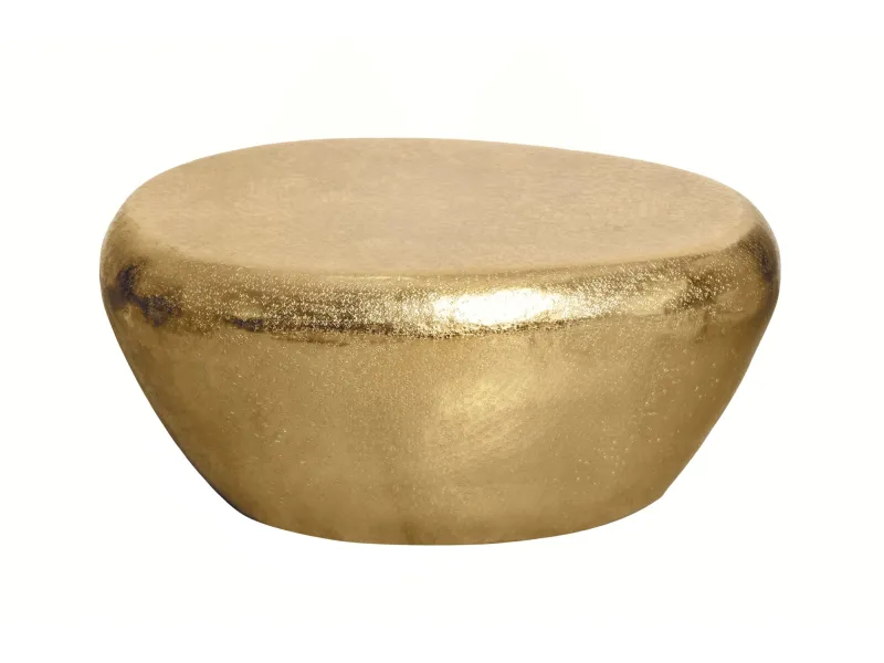 Table basse STONE 75 cm aluminium doré effet martelé — Adeniahome