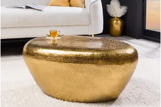 Table basse STONE 75 cm aluminium doré effet martelé — Adeniahome 2