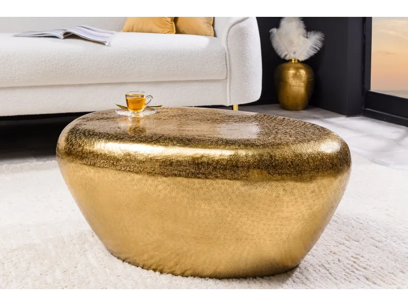 Table basse STONE 75 cm aluminium doré effet martelé — Adeniahome