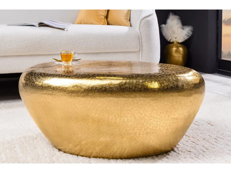 Table basse STONE 75 cm aluminium doré effet martelé — Adeniahome