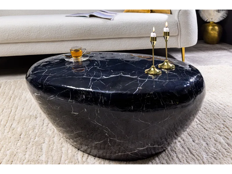 Table basse STONE 75 cm aluminium noir effet marbre — Adeniahome