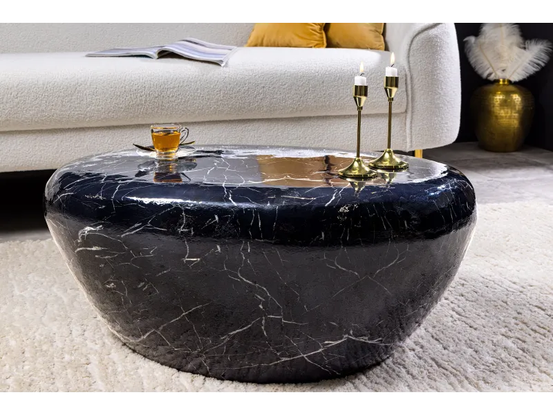 Table basse STONE 75 cm aluminium noir effet marbre — Adeniahome