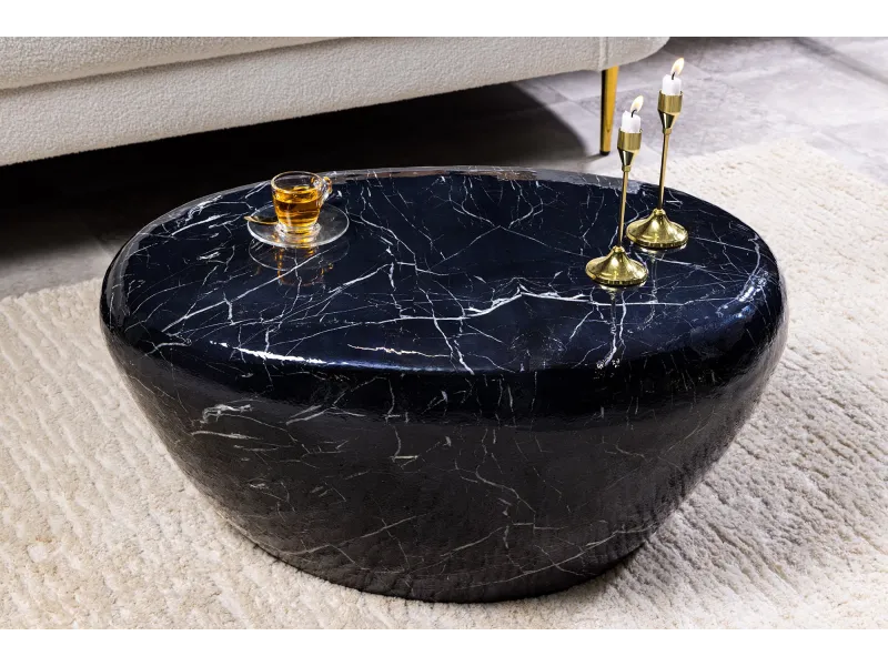 Table basse STONE 75 cm aluminium noir effet marbre — Adeniahome