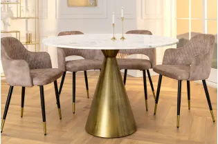 Table à manger ELEGANCIA Ø 100 cm marbre blanc pied cuivré