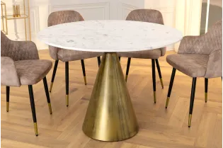Table à manger ELEGANCIA Ø 100 cm marbre blanc pied cuivré 2