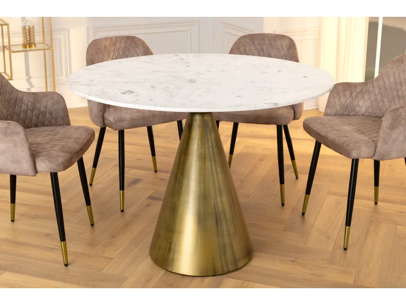 Table à manger ELEGANCIA Ø 100 cm marbre blanc pied cuivré