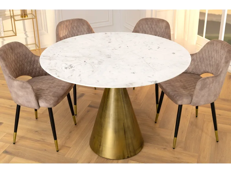 Table à manger ELEGANCIA Ø 100 cm marbre blanc pied cuivré