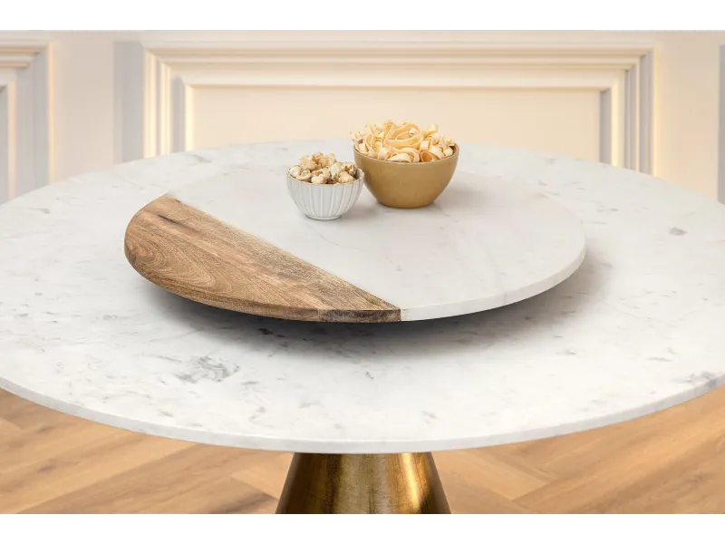 Table à manger ELEGANCIA Ø 100 cm marbre blanc pied cuivré