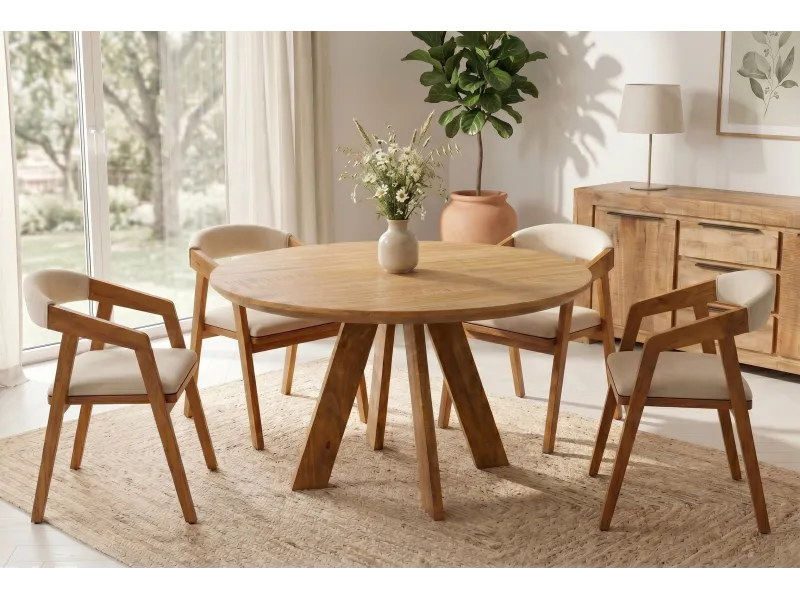 Table ronde ART WOOD Ø 120 cm en manguier massif — Adeniahome